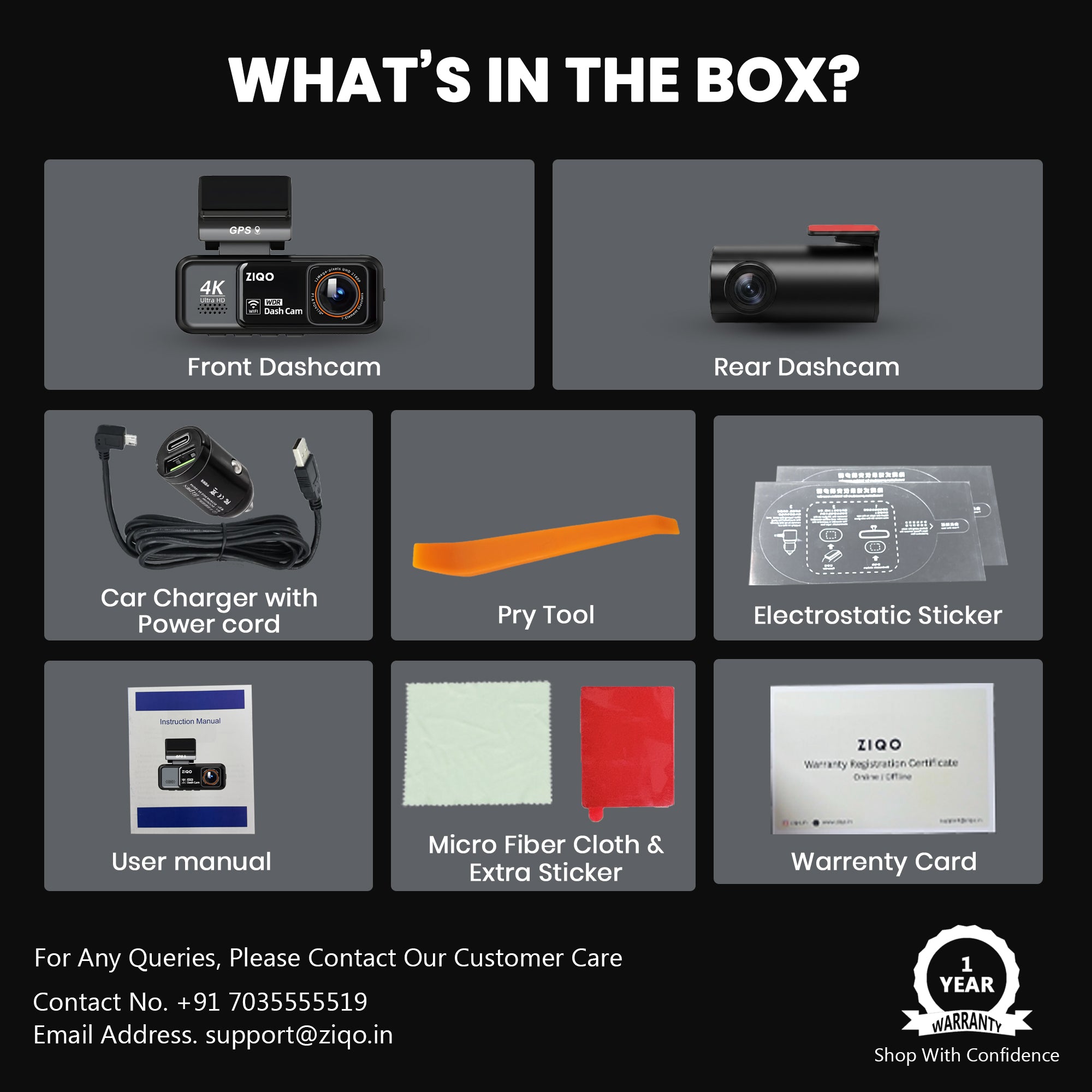 ZIQO A800 4K+2K Dual Dash Cam