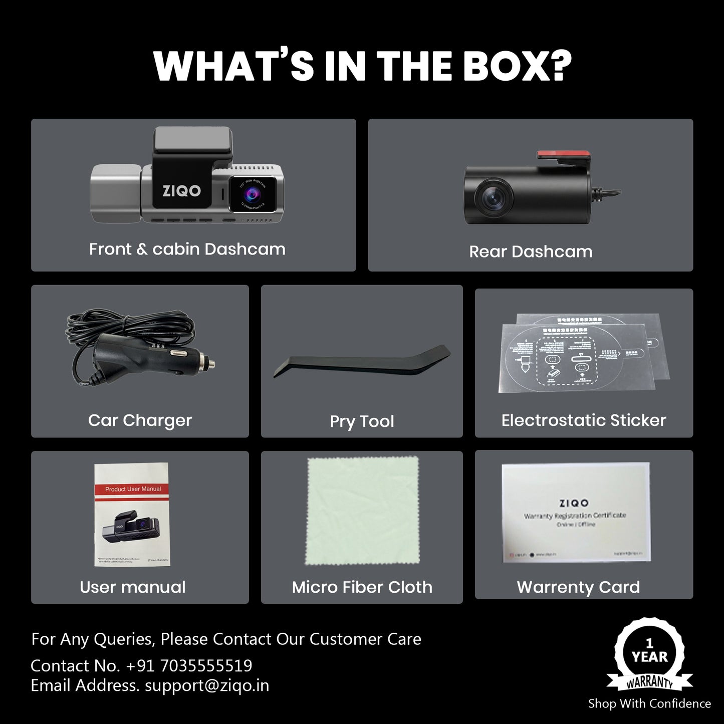 ZIQO T300 3 Channel Dashcam | 4K Front + 2K Rear + 2K Cabin with Sony STARVIS & GPS