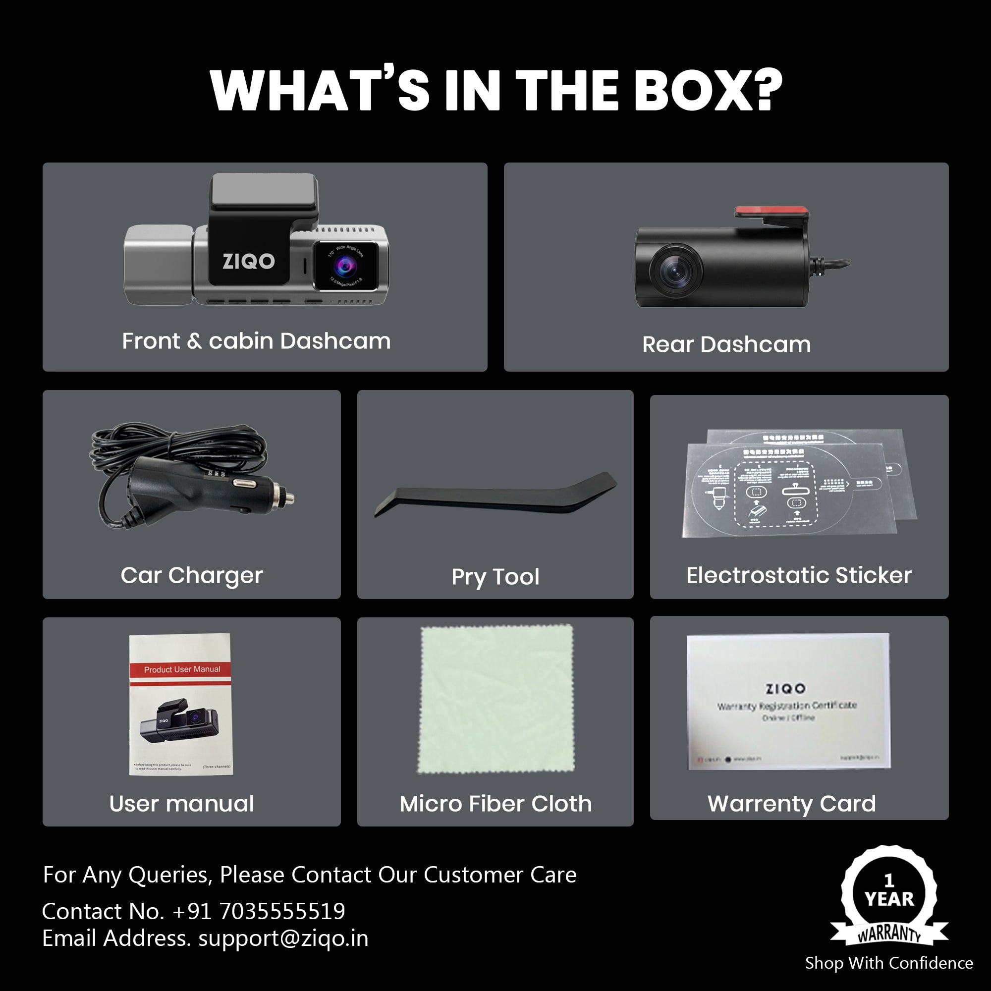 ZIQO T300 3-Channel 4K+2K+2K Starvis Dash Cam