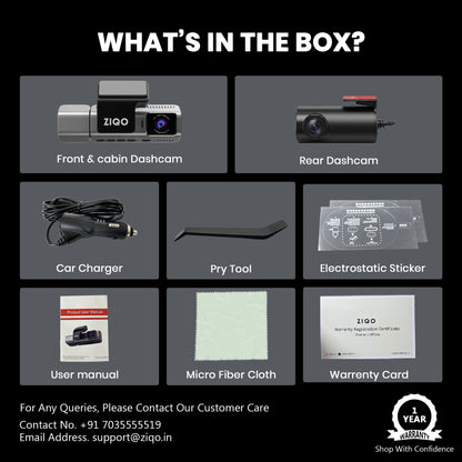 ZIQO T300 3 Channel Dashcam | 4K Front + 2K Rear + 2K Cabin with Sony STARVIS & GPS