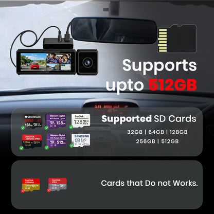 ZIQO T300 3 Channel Dashcam | 4K Front + 2K Rear + 2K Cabin with Sony STARVIS & GPS