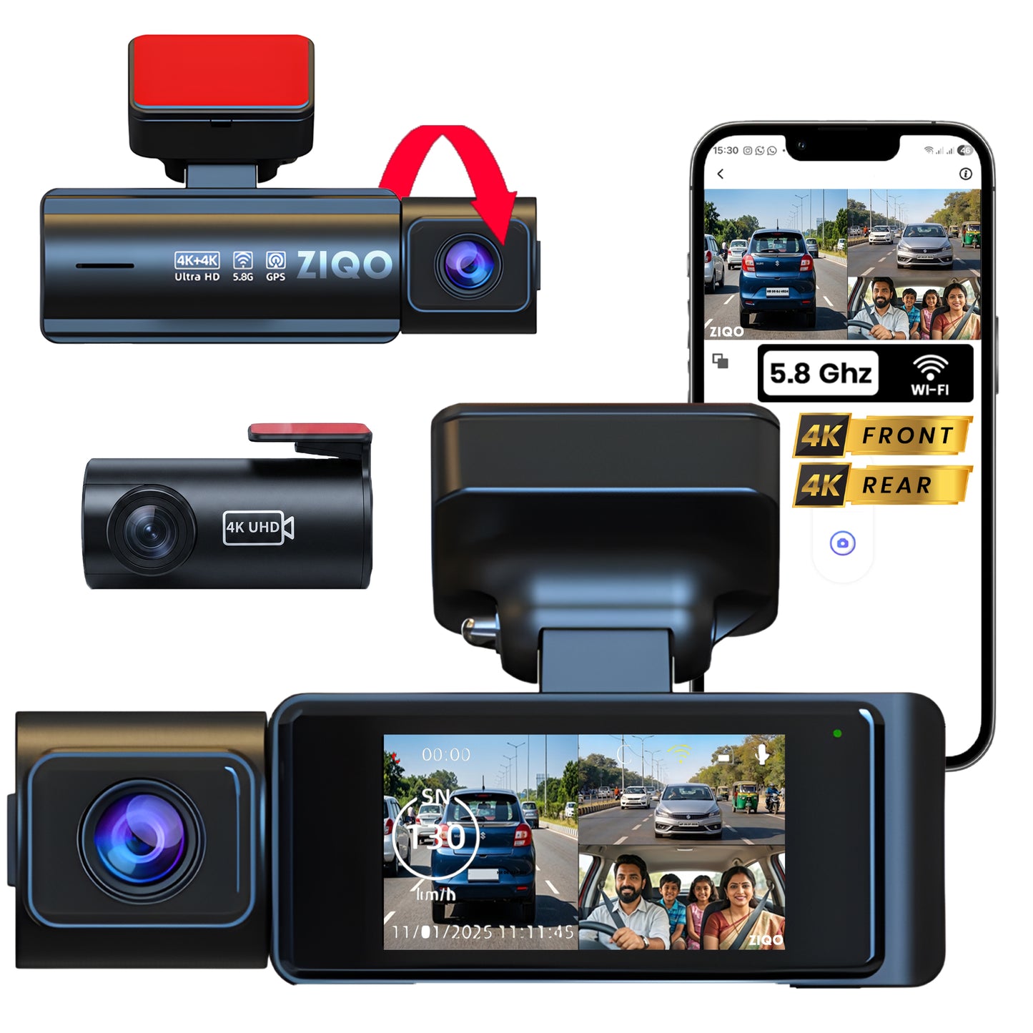 ZIQO Z400 Premium Dual 4K Dashcam | True 4K Front + 4K Rear with GPS & Wi-Fi