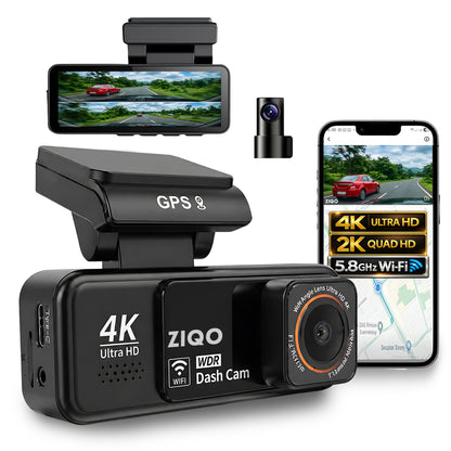 ZIQO A800 Premium Dual 4K Dashcam | Front 4K + Rear 2K with GPS & Dual Band Wi-Fi