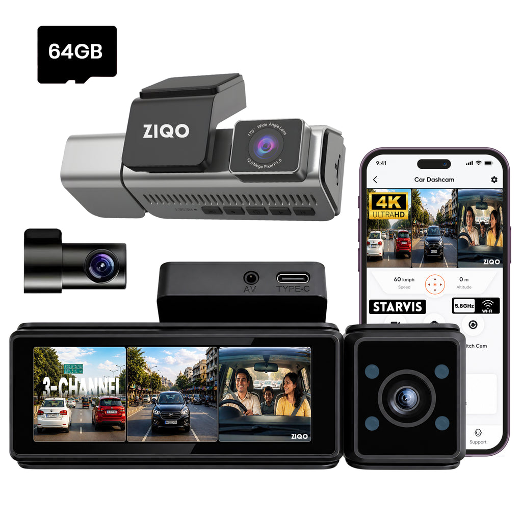 ZIQO T300 3-Channel 4K+2K+2K Starvis Dash Cam