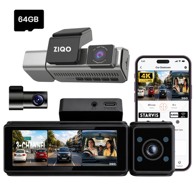 ZIQO T300 3-Channel 4K+2K+2K Starvis Dash Cam