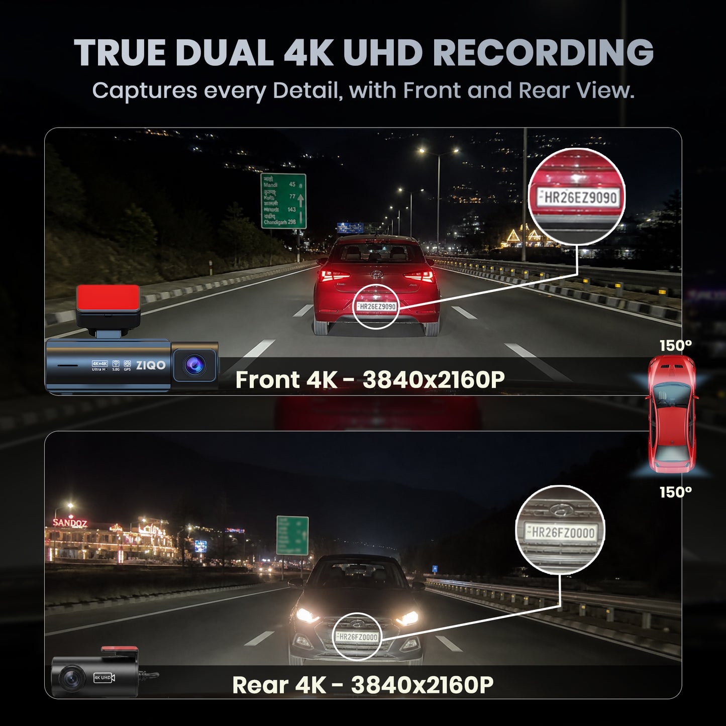 ZIQO Z400 Premium Dual 4K Dashcam | True 4K Front + 4K Rear with GPS & Wi-Fi