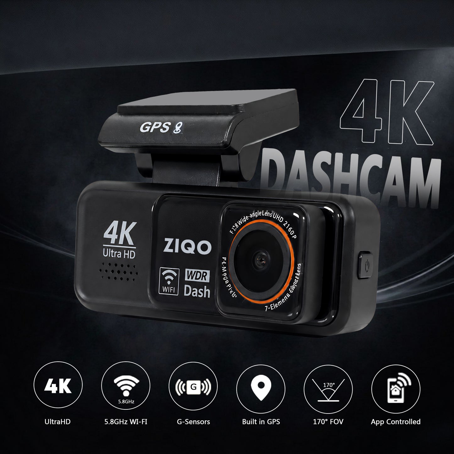 ZIQO A800 Premium Dual 4K Dashcam | Front 4K + Rear 2K with GPS & Dual Band Wi-Fi