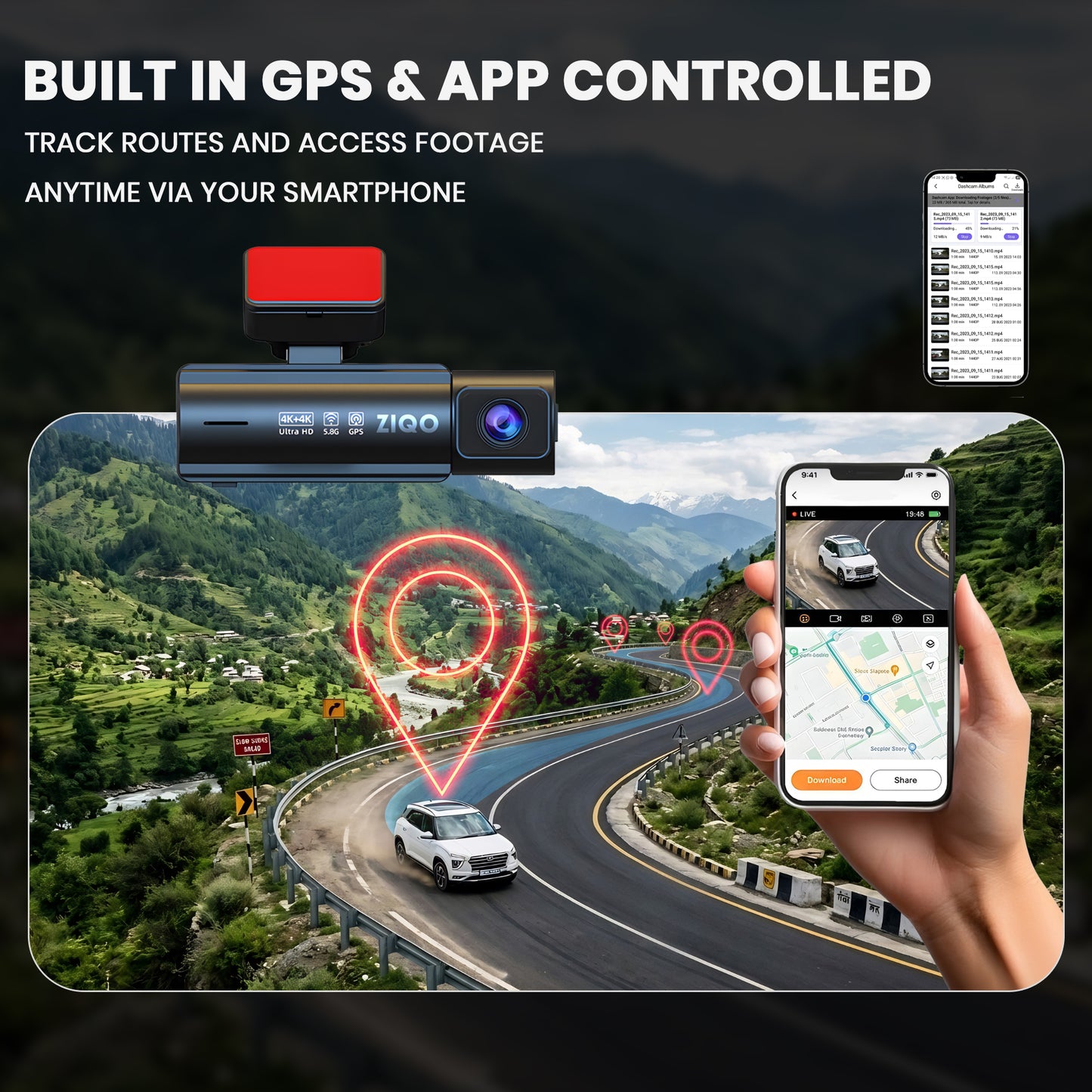 ZIQO Z400 Premium Dual 4K Dashcam | True 4K Front + 4K Rear with GPS & Wi-Fi
