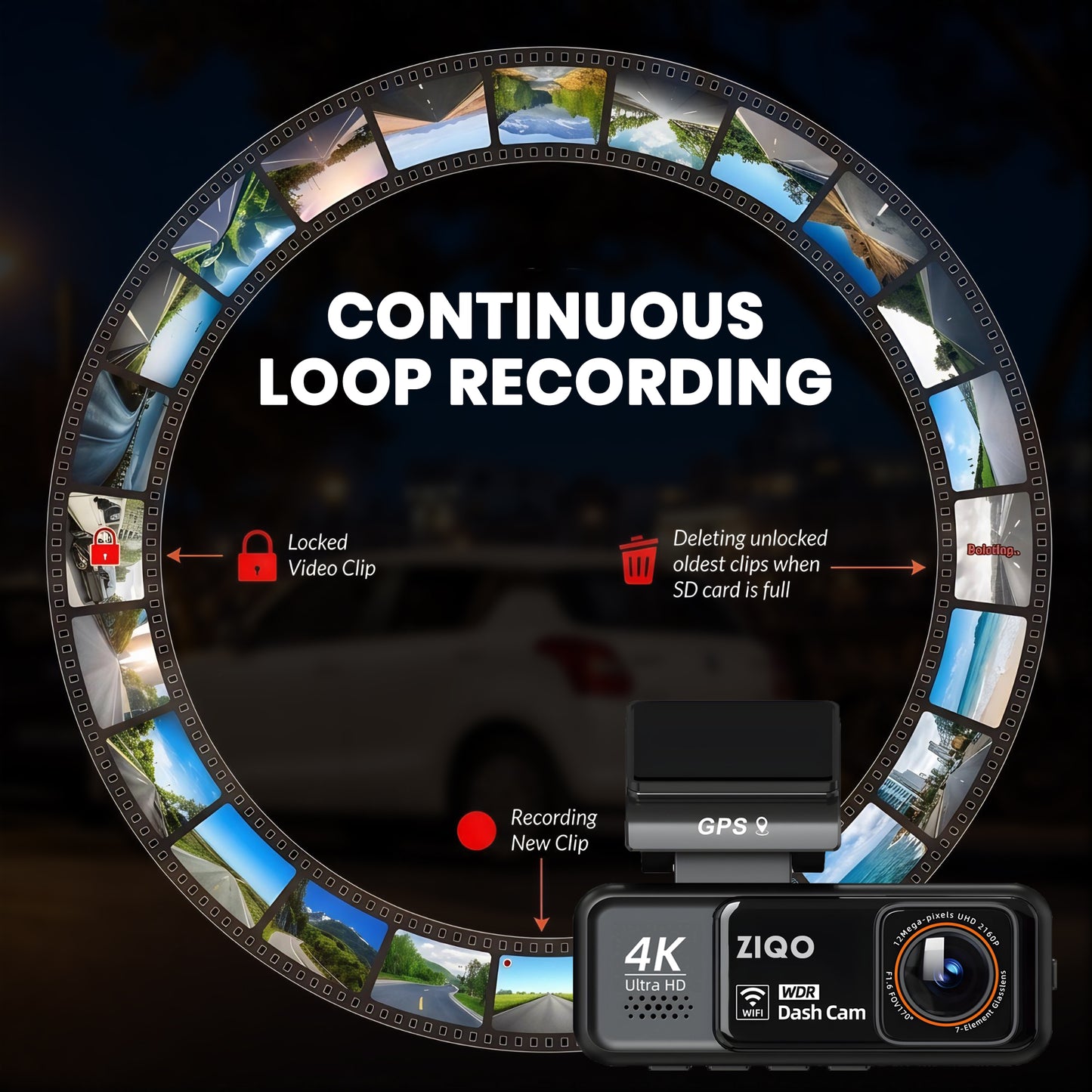 ZIQO A800 Premium Dual 4K Dashcam | Front 4K + Rear 2K with GPS & Dual Band Wi-Fi