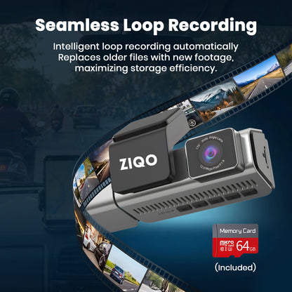 ZIQO T300 3 Channel Dashcam | 4K Front + 2K Rear + 2K Cabin with Sony STARVIS & GPS
