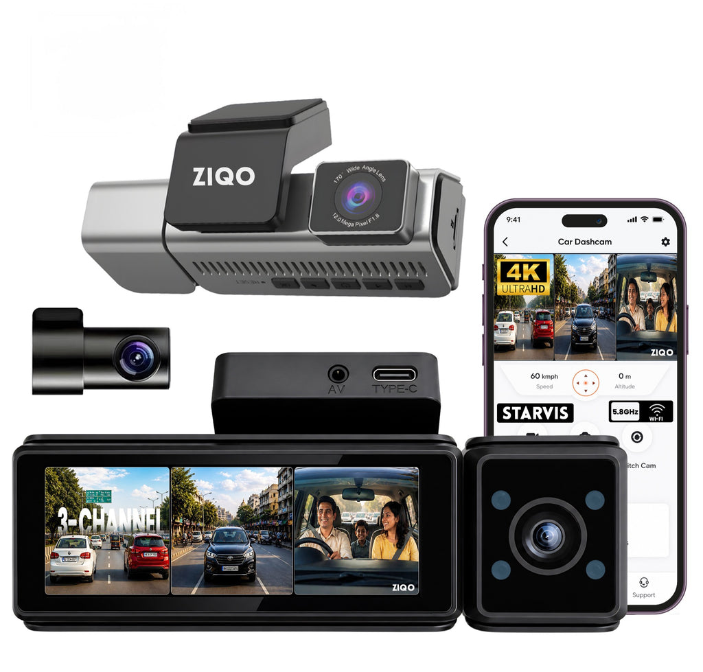 ZIQO T300 3-Channel 4K+2K+2K Starvis Dash Cam