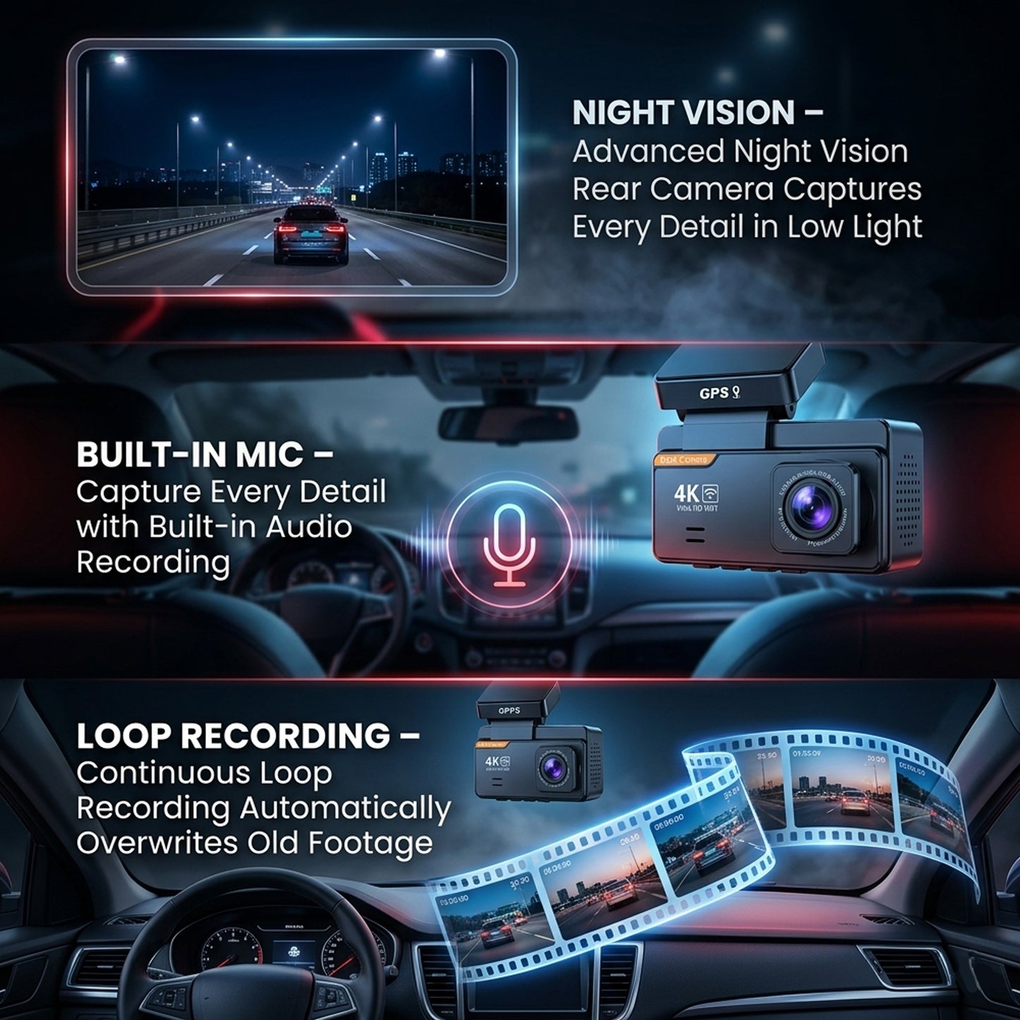 ZIQO A600 4K Dash Cam with WiFi, GPS & HDR | Front 4K + Rear 2K