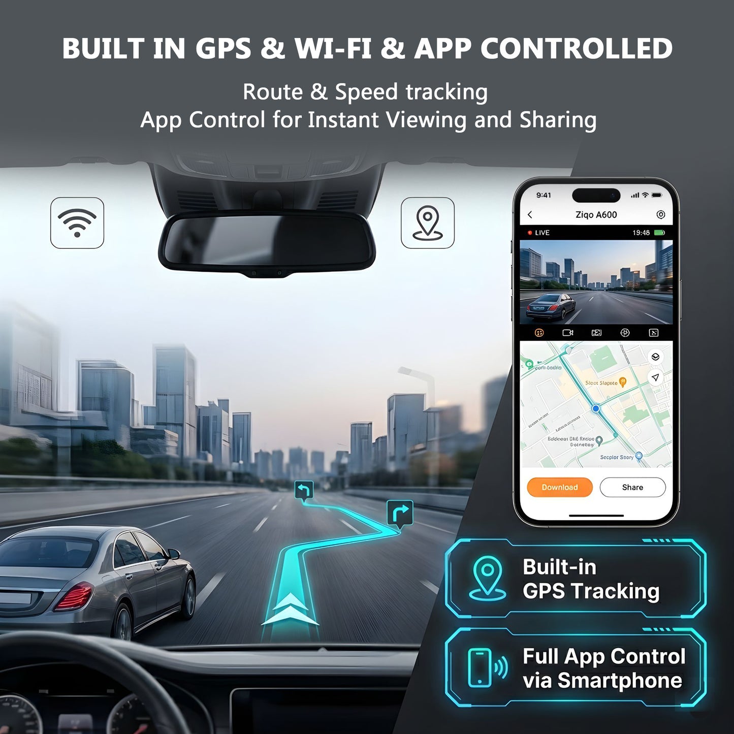 ZIQO A600 4K Dash Cam with WiFi, GPS & HDR | Front 4K + Rear 2K
